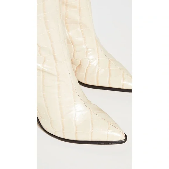 SCHUTZ Maryana Block Heel Boot Ivory Croc Embossed Leather Cowboy Knee High 6B - Picture 7 of 12